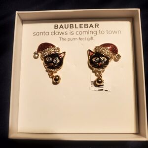 BaubleBar Festive Black Cat Earrings with Red Santa Hats